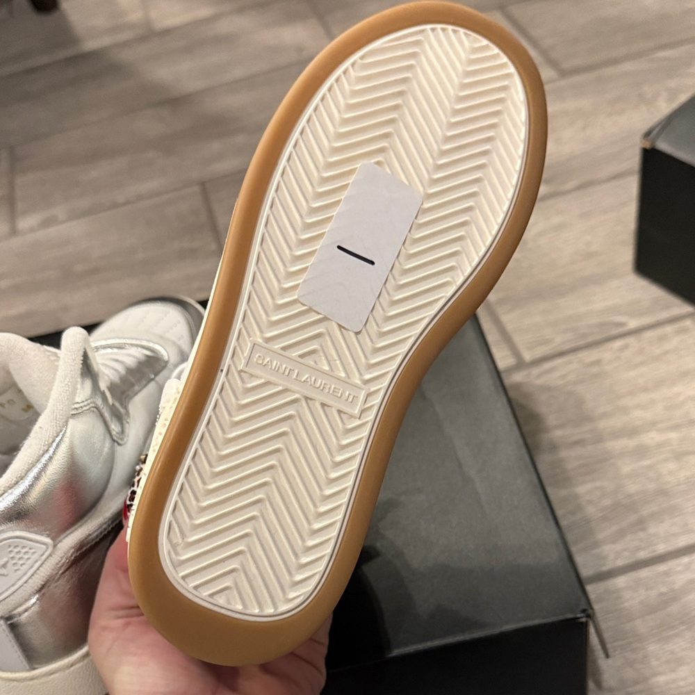 Saint Laurent White and Silver Women's Sneakers - Picture 5 of 5